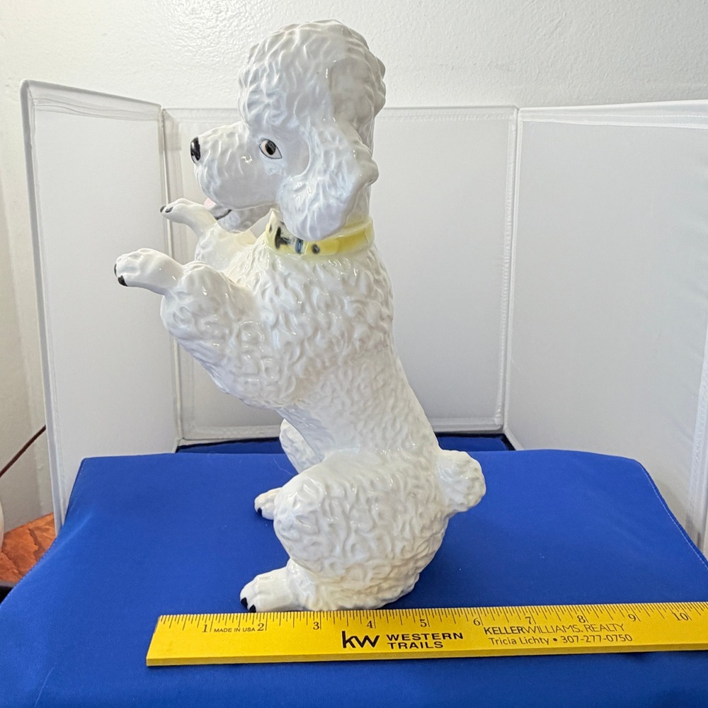 Vintage TALL White Ceramic Poodle Figurine Dog Japan Mid Century 10.5 Inch 2527 - Picture 7 of 11